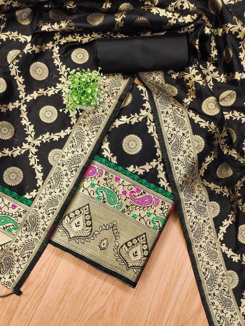 Ethnic Motifs Woven Design Zari Unstitched Dress Material