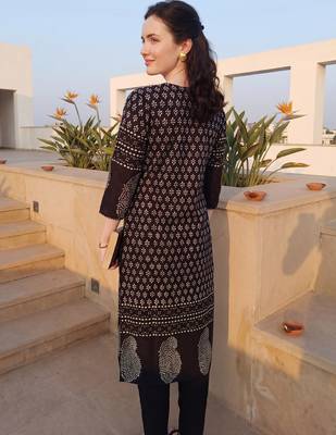 Black printed pure cotton kurta trouser dupatta set 3