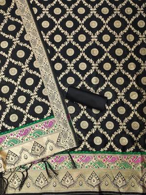 ethnic motifs woven design zari unstitched dress material 3
