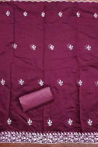 floral lucknowi embroidered cotton unstitched dress material