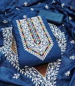 floral lucknowi embroidered cotton unstitched dress material
