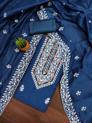 floral lucknowi embroidered cotton unstitched dress material 2