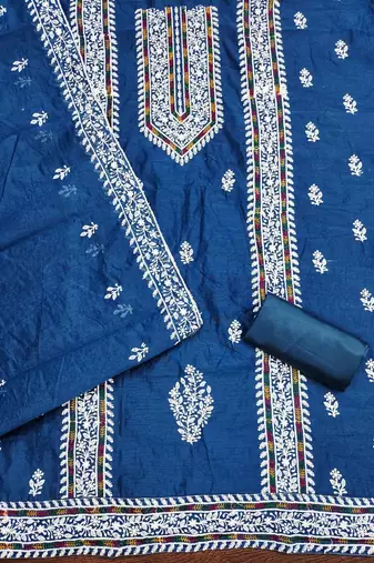 floral lucknowi embroidered cotton unstitched dress material