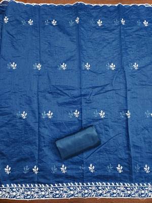 floral lucknowi embroidered cotton unstitched dress material 4