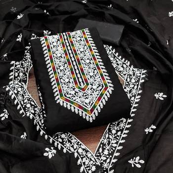Geometric Lucknowi Embroidered Cotton Unstitched Dress Material 1