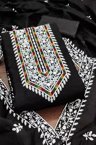 geometric lucknowi embroidered cotton unstitched dress material