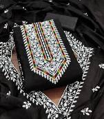 Geometric Lucknowi Embroidered Cotton Unstitched Dress Material