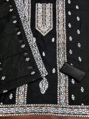 Geometric Lucknowi Embroidered Cotton Unstitched Dress Material 3