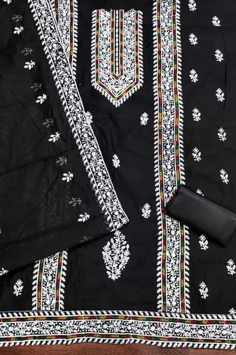 geometric lucknowi embroidered cotton unstitched dress material