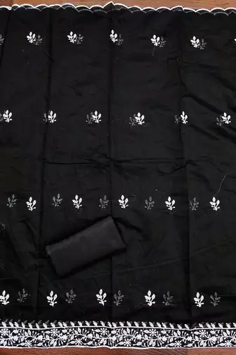 geometric lucknowi embroidered cotton unstitched dress material