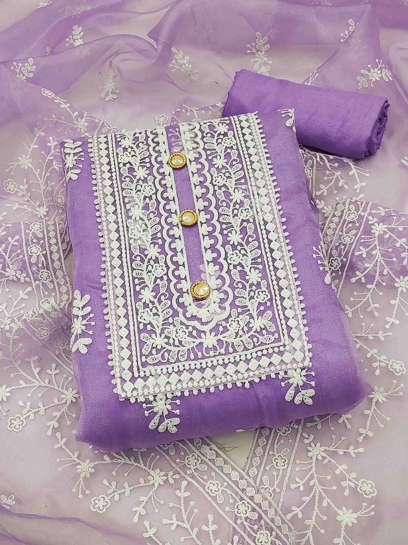 Embroidered Organza Unstitched Dress Material