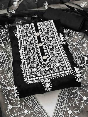Embroidered Organza Unstitched Dress Material 1