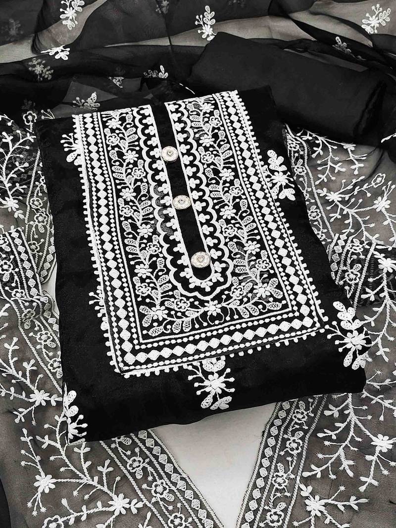 Embroidered Organza Unstitched Dress Material