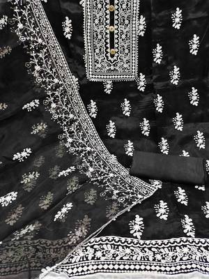 Embroidered Organza Unstitched Dress Material 3