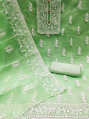 Embroidered Organza Unstitched Dress Material 3
