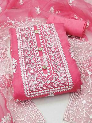 Embroidered Organza Unstitched Dress Material 1