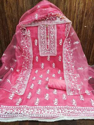 Embroidered Organza Unstitched Dress Material 2