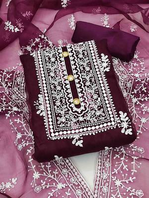 Embroidered Organza Unstitched Dress Material 1