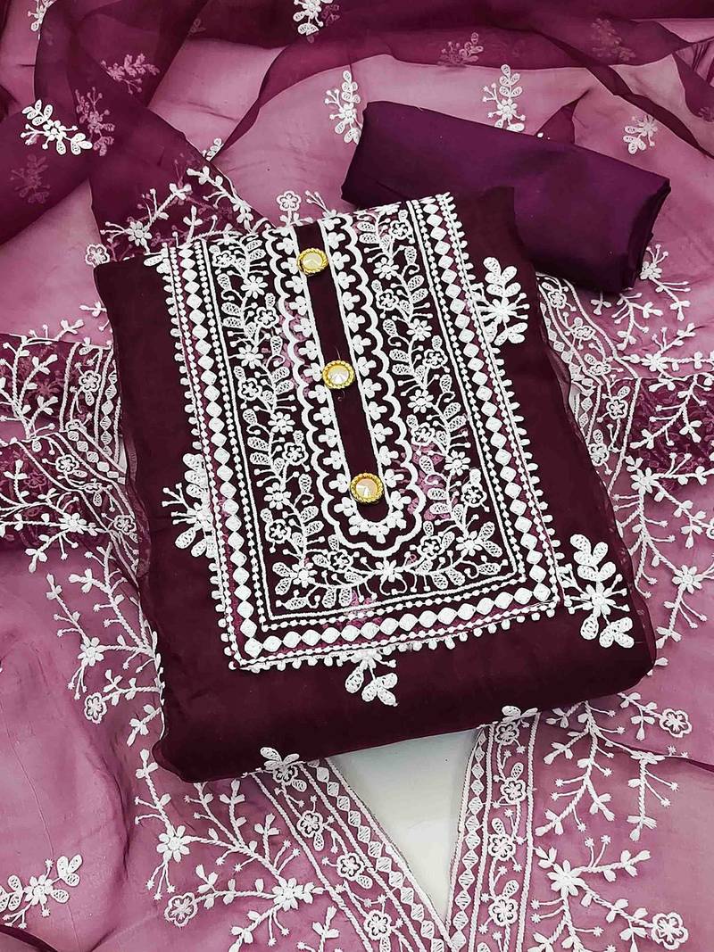 Embroidered Organza Unstitched Dress Material