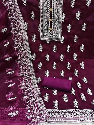 Embroidered Organza Unstitched Dress Material 2
