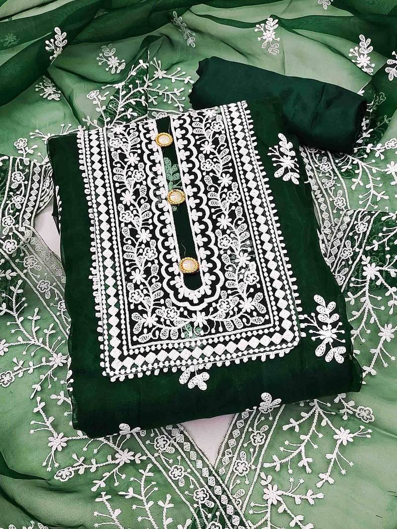 Embroidered Organza Unstitched Dress Material
