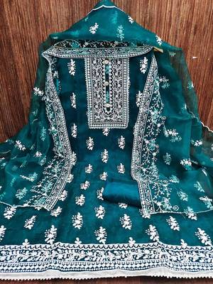 embroidered organza unstitched dress material 2