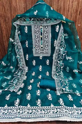 embroidered organza unstitched dress material