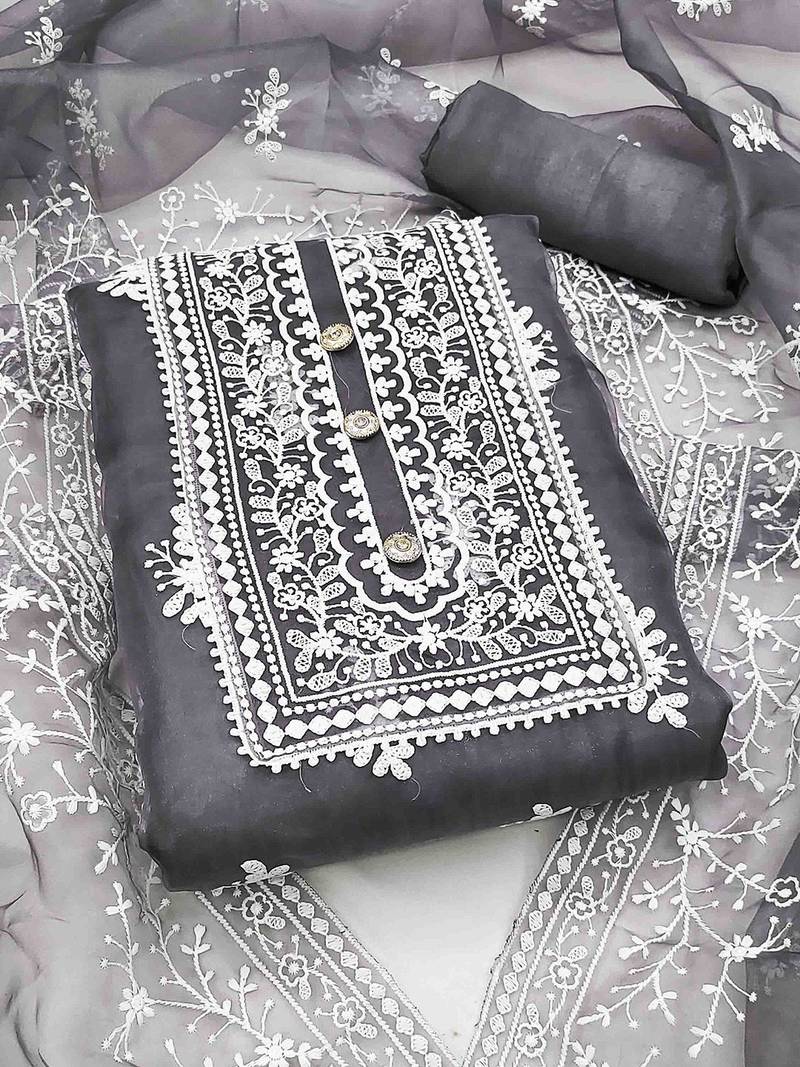 Embroidered Organza Unstitched Dress Material