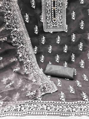 embroidered organza unstitched dress material 3