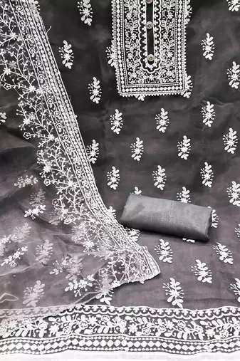 embroidered organza unstitched dress material