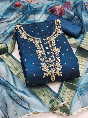 ethnic motifs woven design beads & stones modal cotton unstitched dress material 1