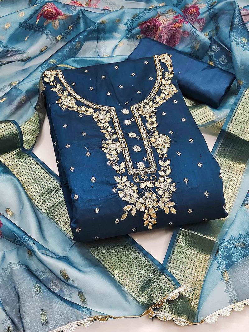 Ethnic Motifs Woven Design Beads & Stones Modal Cotton Unstitched Dress Material