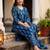 Blue printed pure cotton kurta trouser dupatta set