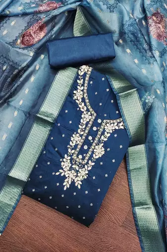 ethnic motifs woven design beads & stones modal cotton unstitched dress material