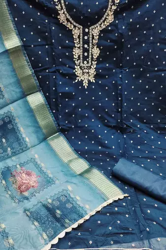 ethnic motifs woven design beads & stones modal cotton unstitched dress material