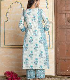 White printed pure cotton kurta trouser dupatta set