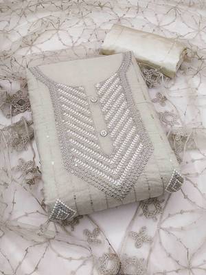 ethnic motifs embroidered art silk unstitched dress material 1