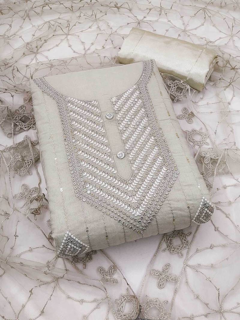 Ethnic Motifs Embroidered Art Silk Unstitched Dress Material