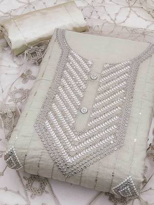 ethnic motifs embroidered art silk unstitched dress material 2