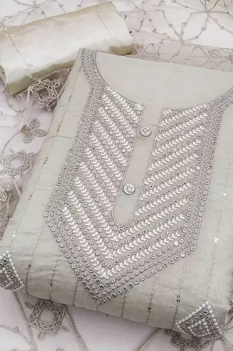 ethnic motifs embroidered art silk unstitched dress material
