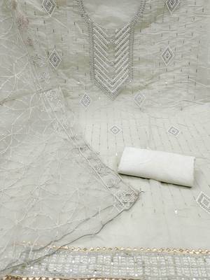 ethnic motifs embroidered art silk unstitched dress material 3