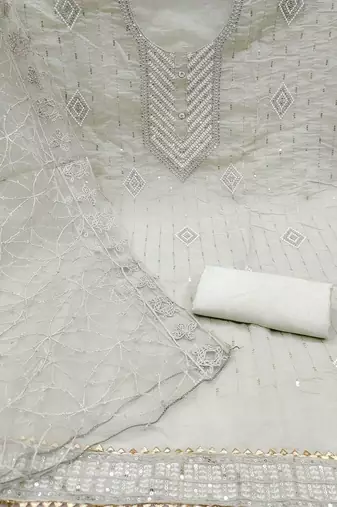ethnic motifs embroidered art silk unstitched dress material