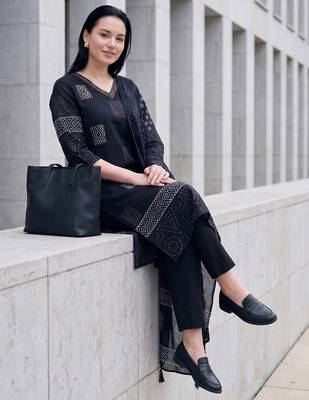 Black printed pure cotton kurta trouser dupatta set 1