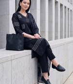 Black printed pure cotton kurta trouser dupatta set