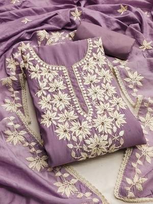 floral embroidered silk blend unstitched dress material 1