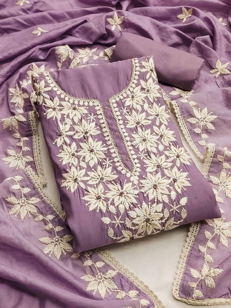 Floral Embroidered Pure Silk Unstitched Dress Material