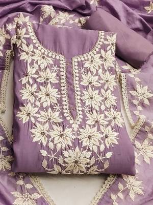 floral embroidered silk blend unstitched dress material 2