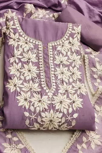 floral embroidered silk blend unstitched dress material