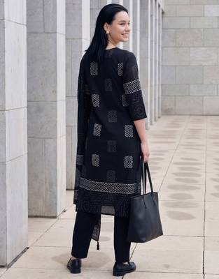 Black printed pure cotton kurta trouser dupatta set 3