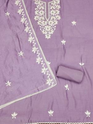 floral embroidered silk blend unstitched dress material 3